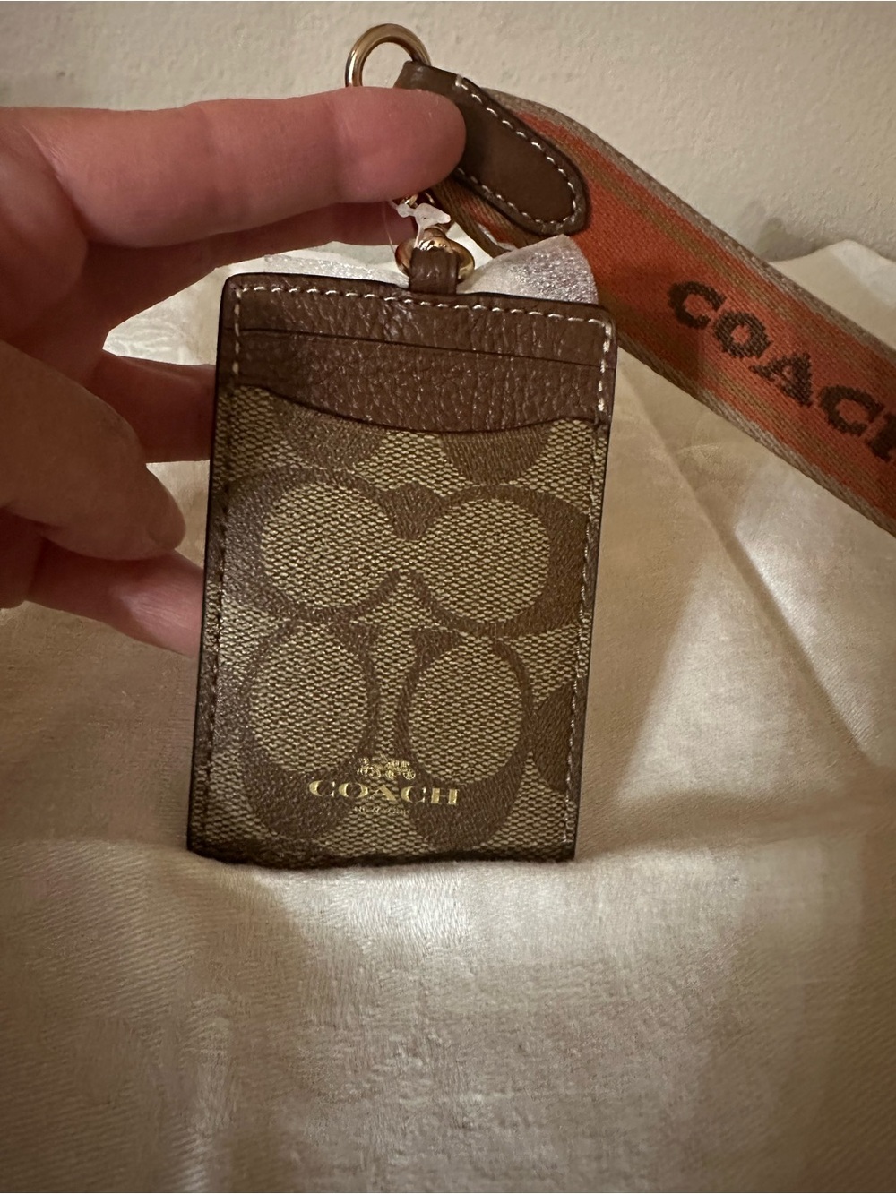 Coach Brown Signature Cardholder with Orange Logo Lanyard - Picture 5 of 8